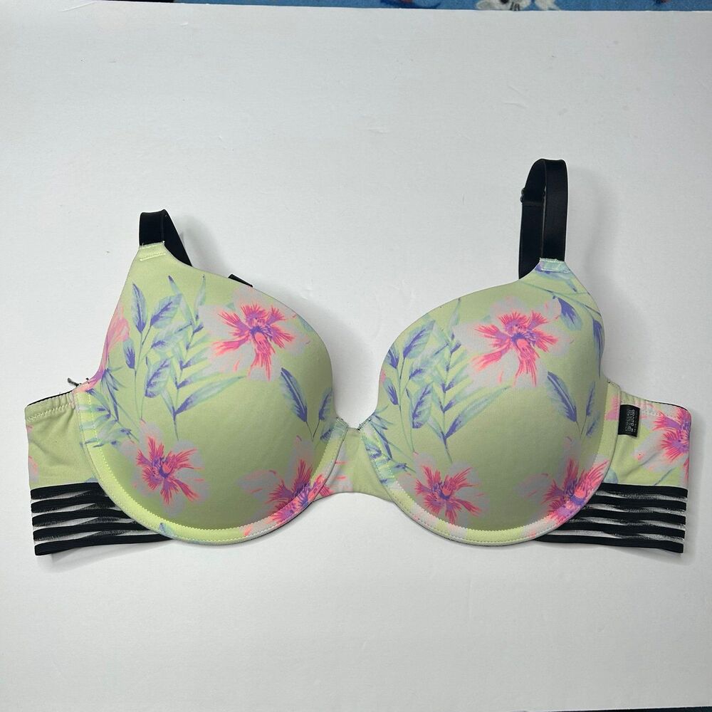Pink Victoria’s Secret floral t-shirt lightly lined bra 34DD